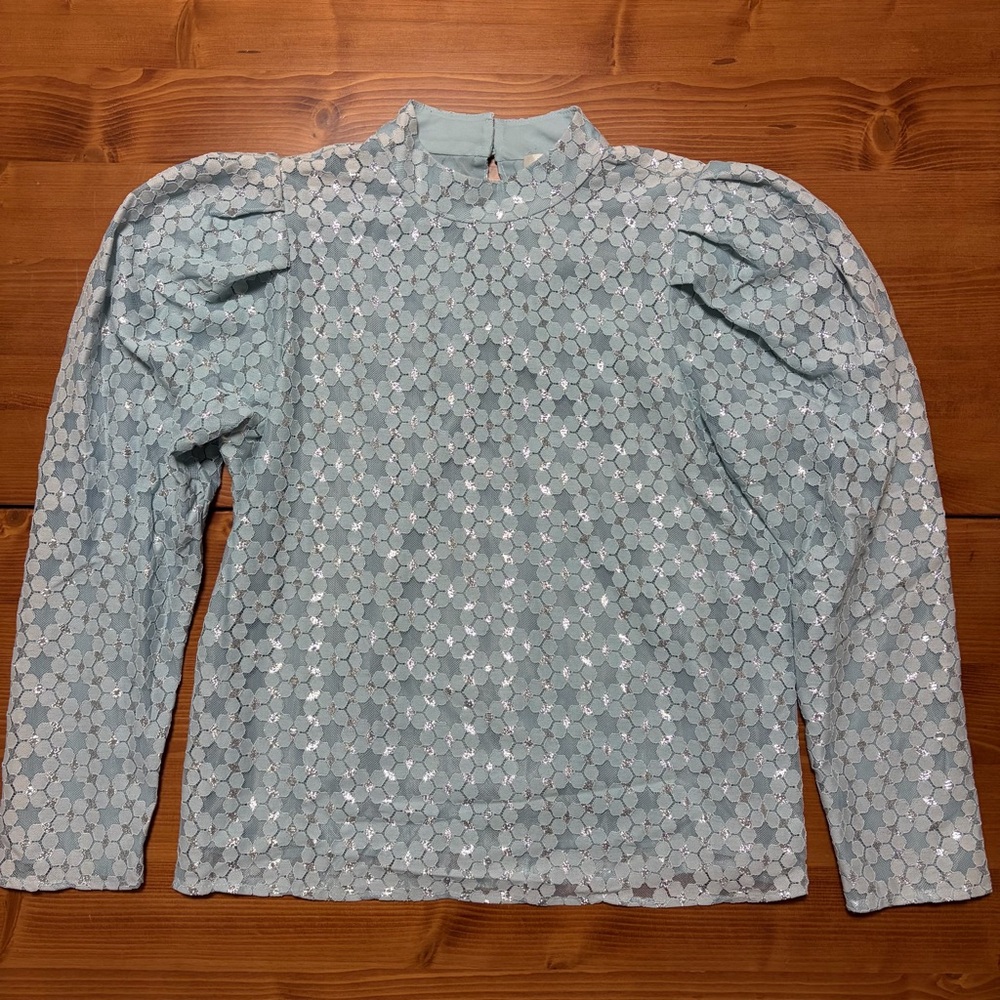 WAYF Women’s Size M Elan Lace Metallic Puff Sleeves Blouse
